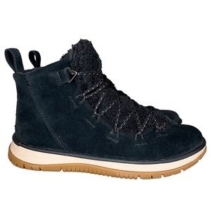 UGG Women’s Lakesider Heritage Mid Ankle Boot Fleece Tongue Black Suede Laces